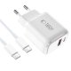 Tech-Protect NCA30 PD 30W QC3.0 USB-A / USB-C Wall Charger + USB-C / USB-C Cable 100cm - White