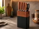Kitchen Knife Set with Stand, 6 Pieces, Black/Wood