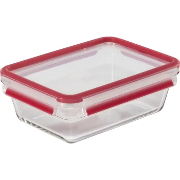 Emsa Clip&Close Glass Food Storage Container, 1,3 L, Red