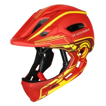 Wozinsky Kids' Full Face Bike Helmet with USB Rear Light S, Red and Yellow