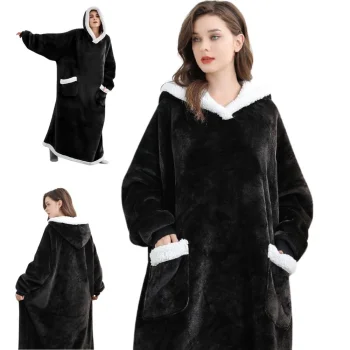Warm Oversized Hoodie Blanket with Hood and Pockets, Black