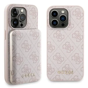 Apple iPhone 15 Pro 6.1'' Guess 4G Metal Logo + 5000mAh MagSafe Power Bank Case Cover, Pink