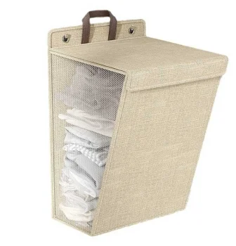 Foldable Hanging Laundry Basket Wall/Door Mount Beige