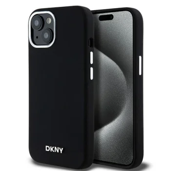 DKNY iPhone 15 Plus / 14 Plus Case Liquid Silicone Small Metal Logo MagSafe, Black