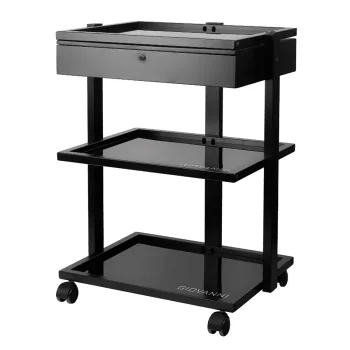 Tattoo Workstation Cart Pro Ink 1040A with Drawer and Glass Shelves, Black