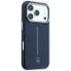 Mercedes Leather Semi Wrap Iconic Line MagSafe Case for iPhone 17 Pro, Navy Blue