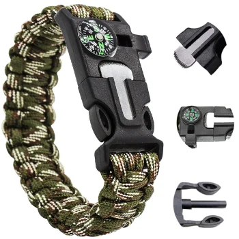 5-in-1 Survival Bracelet with Compass, Flint and Paracord, Camo