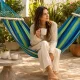 Garden Hammock with Wooden Frame and Mounting Ropes, 200 x 80 cm, Striped