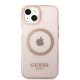 Apple iPhone 13 6.1\'\' Guess Gold Outline Translucent MagSafe Case Cover, Pink