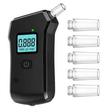 Digital Electronic Breathalyzer with LCD Screen and Flashlight, 5 Mouthpieces, Black