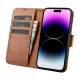 Icarer iPhone 14 Pro Max Leather Wallet Case 2in1 Anti-RFID, Brown
