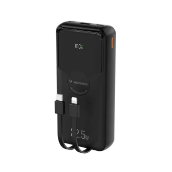 Wozinsky WFC-15B 20000mAh 22.5W PD 20W Power Bank with Built-in Lightning & USB-C Cables - Black