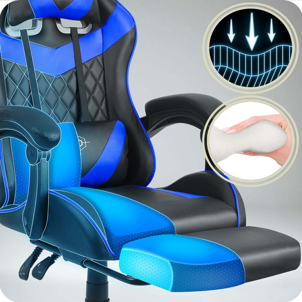 Sofotel Draknor II Ergonomic Gaming Chair with Footrest, Black and Blue (2)