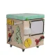 Educational Toy Wooden Manipulation Sensory Cube-Pouf on Wheels with Storage Space Busy Board