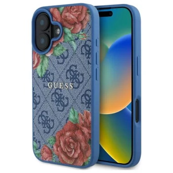 Guess dėklas iPhone 16 6.1" 4G Flowers Print MagSafe, GUHMP16SP4ROPEMCB, mėlynas