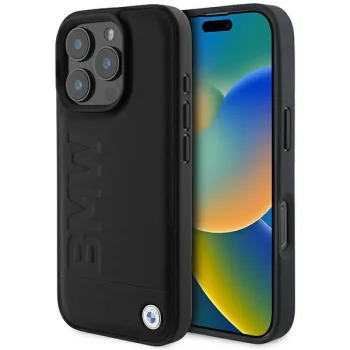BMW iPhone 16 Pro Case Leather Hot Stamp MagSafe, Black
