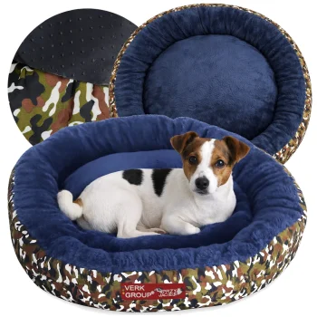 Soft Round Pet Bed for Small/Medium Dogs and Cats, 53cm, Camouflage