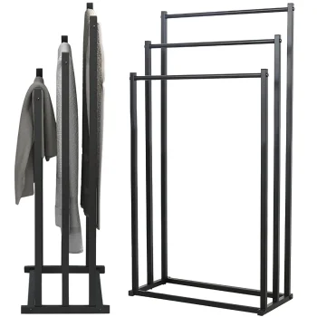 Metal Free-Standing Towel Rack, 3-Tier Loft Style Towel Stand, Black
