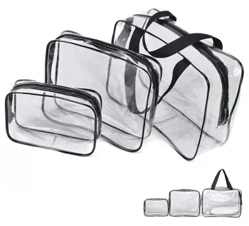 Set of Transparent Cosmetic Bags, 3 pcs, black