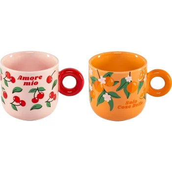 Bialetti Mercato Della Frutta Porcelain Coffee Mug Set, 2 Pieces, 300 ml