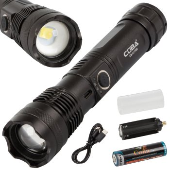 Tactical Military Flashlight with Zoom COB Coba XHP50, USB Rechargeable