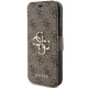 Apple iPhone 15 6.1\" Guess 4G Metal Logo Book Case Cover, Brown