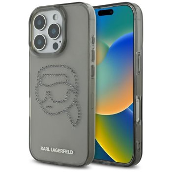 Karl Lagerfeld IML Rhinestones Karl Head Case for iPhone 16 Pro, Black