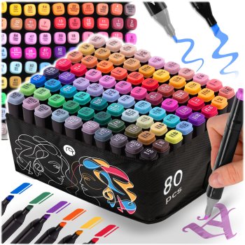 Nukido 80-Piece Dual Tip Alcohol Art Marker Set with Case NK-912