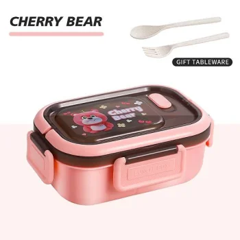 Lunch Box with Compartments and Cutlery, 21x14.5x8 cm (Color Mix)