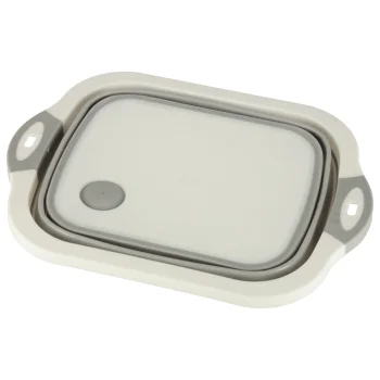 Collapsible Silicone Bowl / Cutting Board / Sink 4in1 5.5L, White/Grey