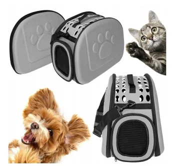 Foldable Pet Carrier Bag for Dogs and Cats up to 6 kg, Grey