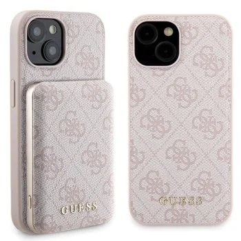 Apple iPhone 15 6.1'' Guess 4G Metal Logo + 5000mAh MagSafe Power Bank Case Cover, Pink