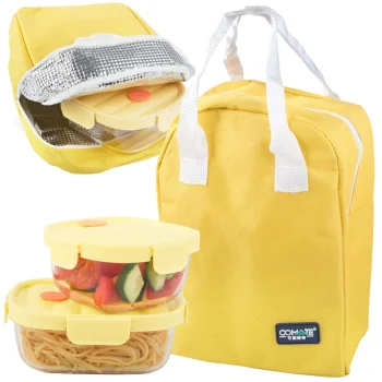 Heat-Resistant Glass Food Container Set with Thermal Bag, 2 Pcs, Yellow