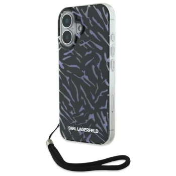 Karl Lagerfeld iPhone 16 Case Zebra With Cord, Purple