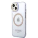 Guess Case for iPhone 14 Gold Outline Translucent MagSafe Purple