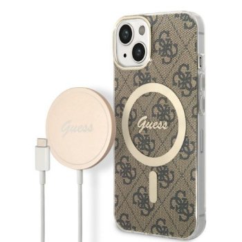 Apple iPhone 14 Plus 6.7" Guess 4G Print MagSafe Case Cover (GUBPP14MH4EACSW) + Charger, Brown | Telefona Maciņš...