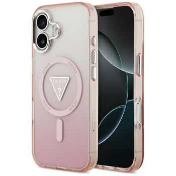 Guess IML Gradient Triangle Logo MagSafe Case for iPhone 17, Pink