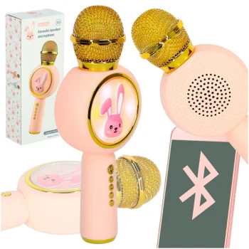 Wireless Karaoke Microphone with Bluetooth Speaker for Kids, Bunny, Pink