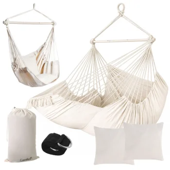 Gardlov BOHO Hanging Hammock Chair with 2 Pillows, Beige (220x100x115cm)