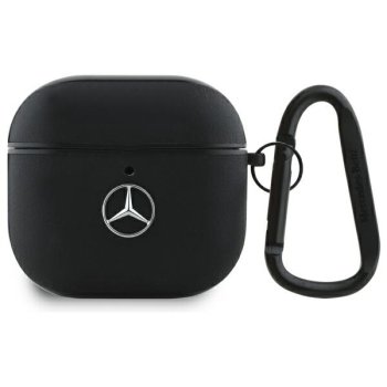 Mercedes MEA4CSLBK Leather Metal Logo maciņš Apple AirPods 4 Melns