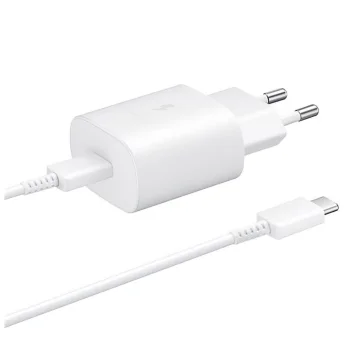 Samsung 25W Charger EP-TA800EWE with USB-C / USB-C Cable EP-DA705BWE - White