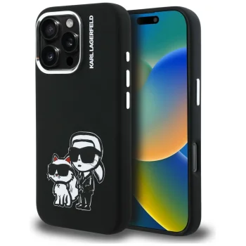 Karl Lagerfeld Silicone Karl&Choupette Sketch MagSafe dėklas telefonui iPhone 16 Pro, juodas