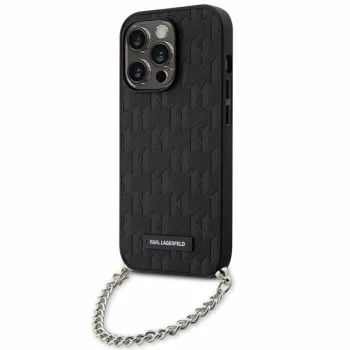 Karl Lagerfeld iPhone 14 Pro Case Saffiano Monogram Chain, Black