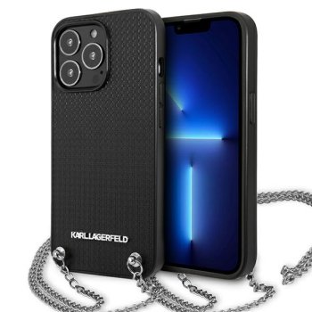 Karl Lagerfeld Leather Textured and Chain Case for iPhone 13 Pro Max, Black