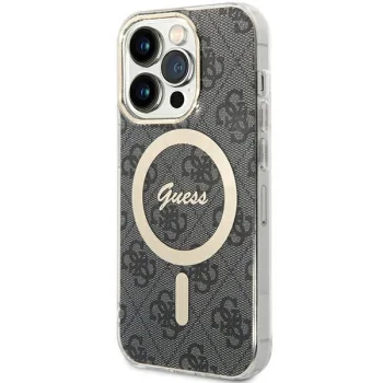 Guess iPhone 15 Pro Case IML 4G Gold Stripe, Black