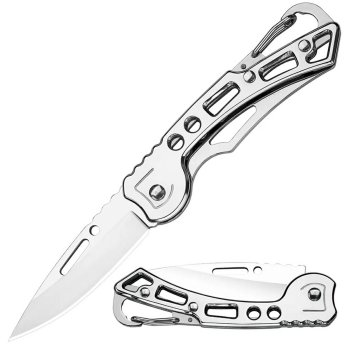 Folding Pocket Knife with Carabiner, silver