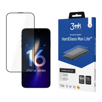 3mk HardGlass Max Lite Tempered Glass Screen Protector for iPhone 16 Pro Max, Black Frame