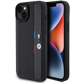 BMW iPhone 15 Plus / 14 Plus Case Perforated Tricolor Line, Black