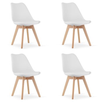 Dining Chairs Set of 4 MARK Scandinavian Style with Wood Legs, White