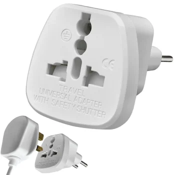 Universal Travel Power Plug Adapter, UK to EU (2-pin), White